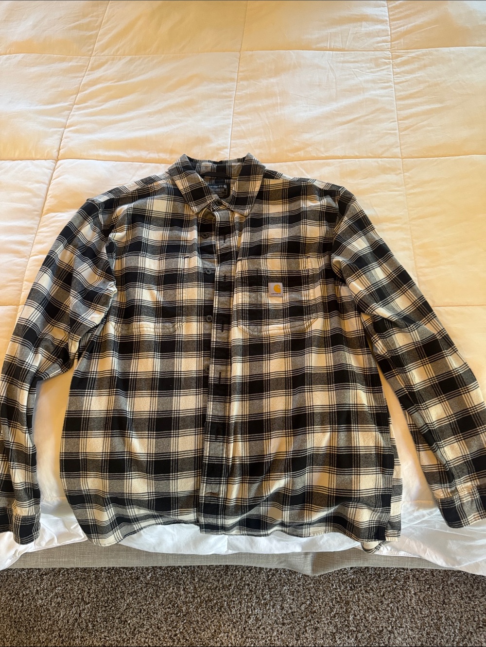 Carhartt Black & Cream Plaid Flannel Work Shirt